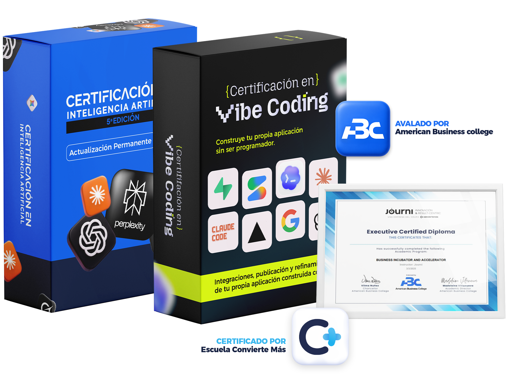 Certificación en Inteligencia Artificial y Certificación en Vibe Coding con diploma avalado por American Business College